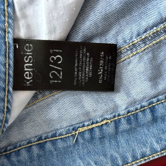 Kensie Blue Distressed Jean Shorts with Frayed Hem - Picture 4 of 5